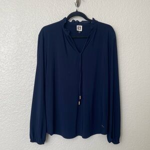 Anne Klein Navy Blue long Sleeve Blouse XL